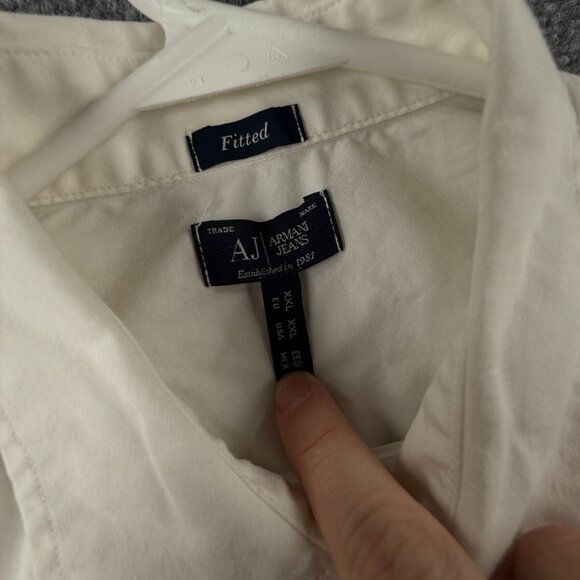 Armani Jeans 2XL Fitted White Button Up Shirt Long Sleeve Cotton Blend Stretch * - Picture 7 of 16